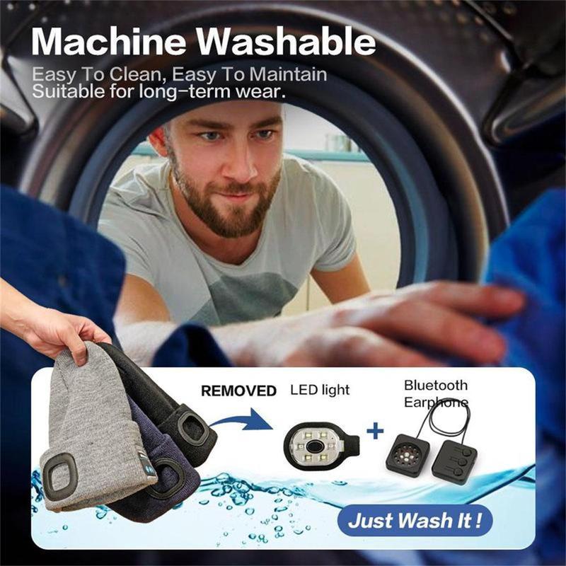 Bluetooth Beanie with LED Light - USB Rechargeable Headlamp Hat, Built-in Speaker & Mic for Music, Calls & Outdoor Fun! Perfect Valentine's Day Gift Lightweight Running Athletic Hat baseball sport accessory