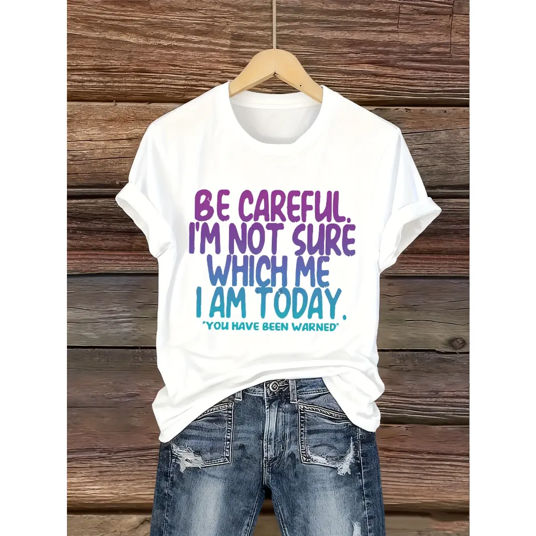 Womens Funny Graphic Tee Short Sleeve Crewneck Soft Casual Loose Fit Trendy Letter Print Shirt For Daily Wear Weekend Street Style Outfit