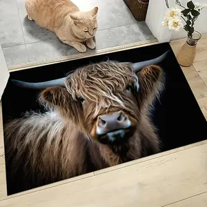 1 entry mat, highland cow HD printed carpet, door area mat, wear-resistant, suitable for home living room bedroom entrance decorative carpet, room decoration, home decoration carpet, Animal Print Rug
