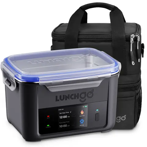 LUNCHGO G1 Smart Electric Heated Leakproof Lunch Box - Cordless Battery-Powered Thermal Insulated Container, 5-Cup Size, 250°F Temp, Auto Scheduled Heating, Set-and-Eat Timer for Work, Outdoor Meals