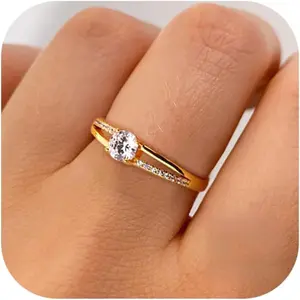 YADOCA 925 Sterling Silver Adjustable Ring Classic Rounde Cubic Zirconia Engagement Wedding Eternity Promise Thumb Ring 18K Plated Gold /Silver Plated Rings for Women
