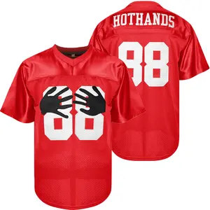 Men's American Rugby Jersey Red With Black Hands Shirt #88 Breathable Loose Fit Sports Top for Training Games Casual Outfits All-Season Athletic Shirt for Rugby Football Sizes S-3XL