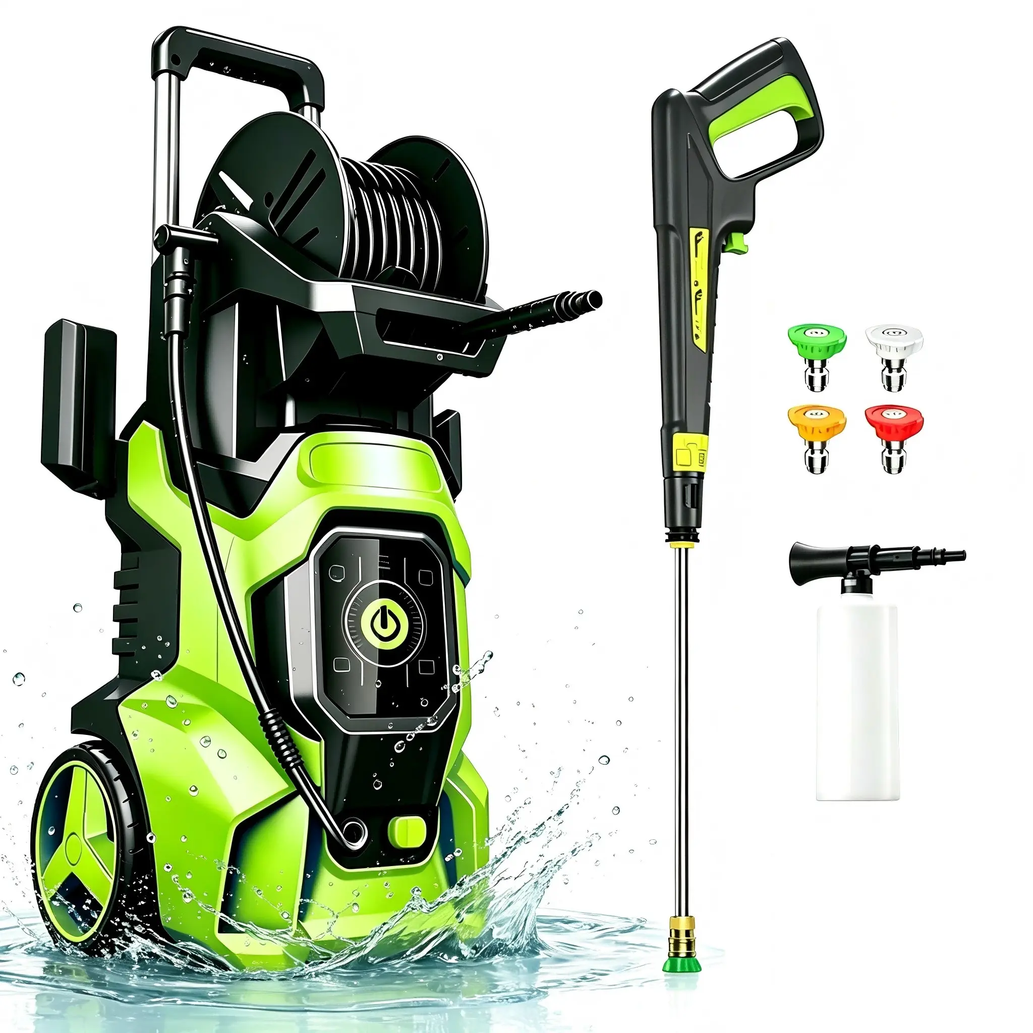 Electric Pressure Washer 2800PSI 2.8GPM, 15 Level Adjustable Touch Screen, Multi-Purpose Cleaning Performance, with 4 Adjustable Nozzle, 500ML Soap Tank, Stainless Steel Lance, Automatic Total Stop System for Car Wash, Home, Patio Cleaning,driveway,house,