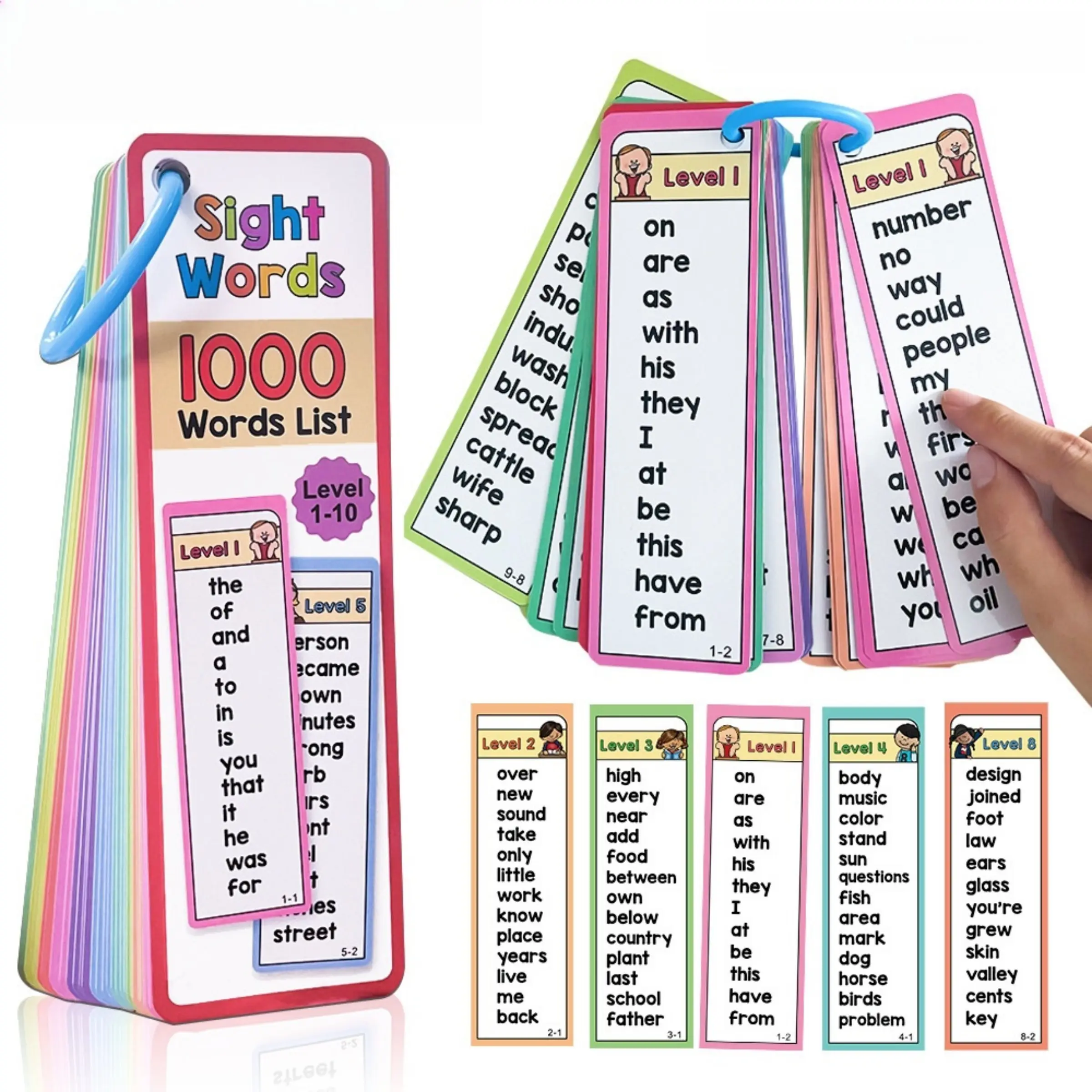 Reusable Toddler Flash Cards, 1000 High-Frequency Sight Words English Words, Vocabulary Flashcards, 41 Dual-Sided Waterproof Cards, Early Education Learning Tools