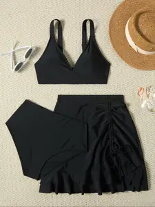 Women's Bikini High Waist Swimsuit Set with Skirt, Three-Piece Swimwear for Beach and Pool, Stylish and Comfortable Bathing Suit, Beach Bikinis