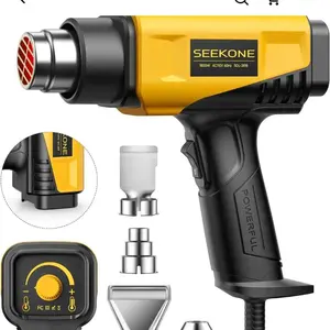 SEEKONE 1800W Heat Gun Compact Design Heavy Duty Hot Air Gun Variable Temperature Control for 2-Temp Settings 122℉~1202℉（50℃- 650℃）Portable Power Tool  with 4 Nozzles for Crafts, Vinyl Wrap, Shrink Tubing