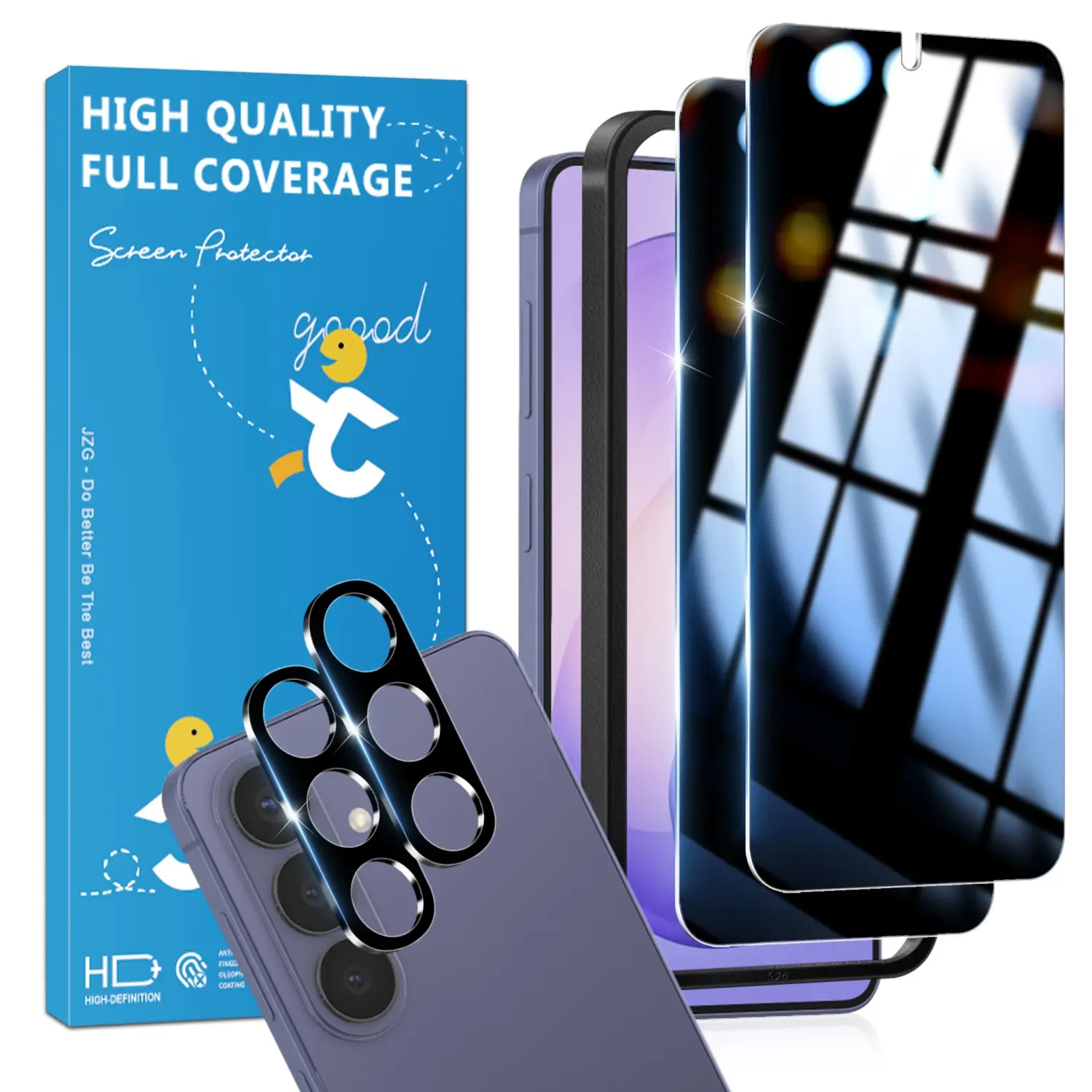 JavoYion 2+2 Pack for Samsung Galaxy S26/S25/S24/S23 - 2 Pack Privacy Screen Protector + 2 Pack Camera Protector , 9H Tempered Glass, Fingerprint Compatible, Anti-Spy, s25 ultra screen protector