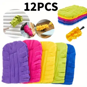 12 Pieces Duster Refill Fleece Refills Hand Dusters Cleaning Reusable Duster Pads Washable Dusters for Cleaning Ceiling Fan Hardwoods Window Kitchen Floor, Rainbow Colors (Not Including Handle)