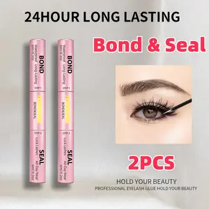4/2PCS 2-in-1 Waterproof Eyelash Glue with Sealer, Long Lasting False Eyelash Adhesive Invisible Clear Finish for All Day Wear