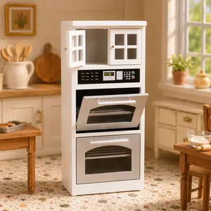 1:12 Scale Miniature Kitchen Appliance Cabinet with Double Oven & Storage Doors, Realistic Dollhouse Wooden Modern Furniture Accessories for Miniature Cooking, DIY Display & Crafts