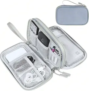 Portable Shockproof Storage Box for Small Electronics, 7.48 x 4.33 x 2.16 Inch Lightweight Canvas Organizer Pouch, Multi-Compartment Case for Charging Cables Earphone Cords Power Bank USB Hard Drive SD Cards, Keep Your Gear Neat and Safe