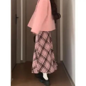 New Pink Autumn Winter Vintage Stripe Skirt Women High Waist A Line Mid Skirt Harajuku Female Sweet Chic Korean Popular Clothes