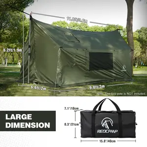 RedCAMP Large Hammock Hot Tent 11.8x6.6x6.2ft Waterproof Windproof 4 Season Family Camping Canopy Shelter 210T Polyester 3-Zipper Design
