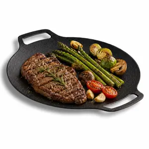 Korean BBQ Grill Pan Cookware - Non-Stick Marble Coated Round Griddle Pan with Dual Handles for Camping, Stovetop Use | Requires External Heat Source