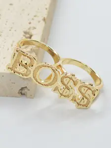 14k Letter Boss Double Ring, Unisex Jewelry, Perfect for Commuting, Street Style, Festive Accessories, 1 Piece