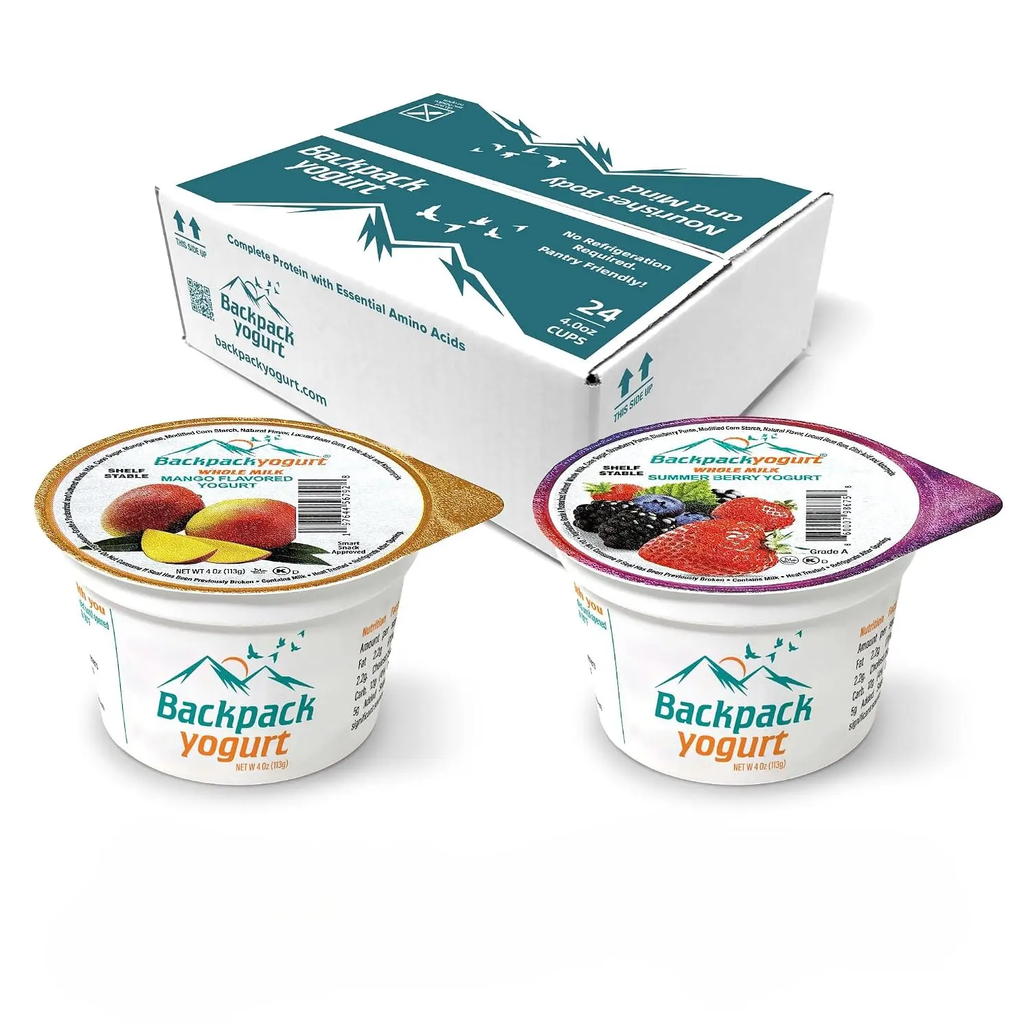 Backpack Yogurt Mango and Summer Berry Variety Pack, 4 oz (24ct), No Fridge Needed