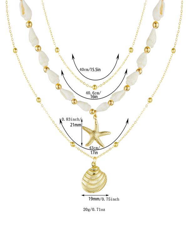 Seashell Starfish Necklace for Women Conch Shell Summer Pearl Beach 14k Gold Layered Dainty Choker