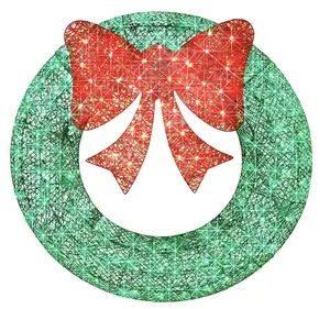 Best Choice Products 48in Pre-Lit Outdoor Christmas Wreath Decoration, LED Metal Holiday Decor for Home w/ 140 Lights, Bow - Green/Red