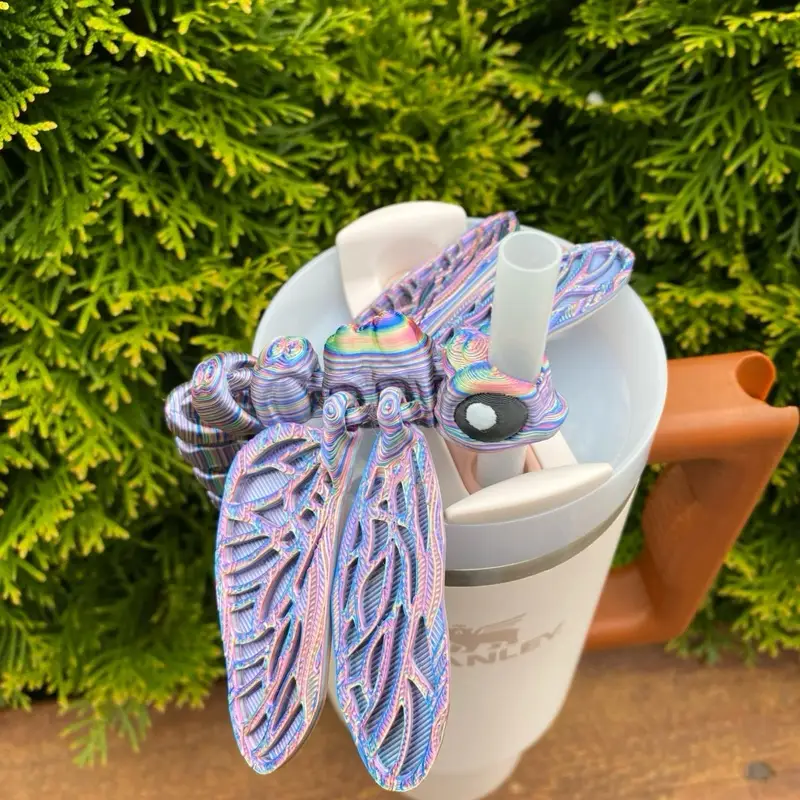 Vibrant Silky Articulated Dragonfly Cute Straw Toppers and Charms for Stanley Tumbers & 9.5mm Straws with Durable PLA Design - Stylish, Beverage