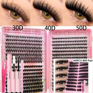 DIY Eyelash Extension Kit, Eyelash Extensions Set, Eyelash Enhancing Set, 640Pcs, D Curl Individual Lashes with Glue, Tweezer and Brush, 10-18mm Thick & Natural Cluster Extensions Kit, 30D-100D Mixed Style False Eyelashes for Beginners, Travel, DIY Makeup