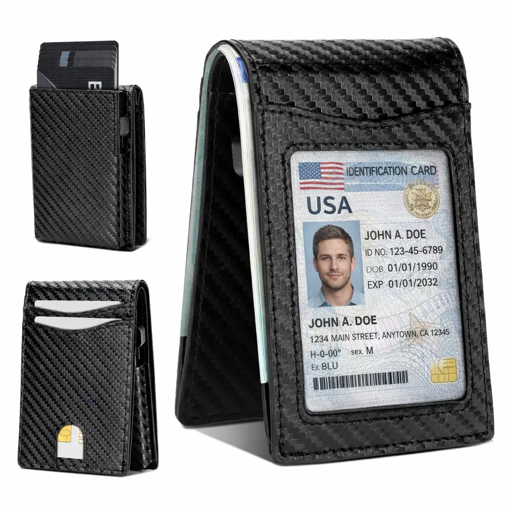 2026 New Slim Magnetic RFID Anti-Theft Pop-Up Card Wallet - With RFID Protection, Pop-Up Card Holder, Bi-Fold Magnetic Carbon Fiber Wallet, ID Card Window, Ultra-Thin Leather Wallet, Suitable As A Men'S Gift Or Holiday Present
