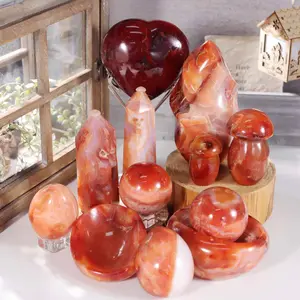 Intuitive Crystal 6 All Carnelian Decorative Pieces for Home Decorations Unique Natural Stone Artwork in Spheres Towers & Flames Shapes High-Quality Craftsmanship