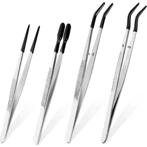 4 Pcs Precision Tweezers Set with Rubber Tips - PVC Coated Precision Tweezers for Crafting, Jewelry, Electronics and Lab Work