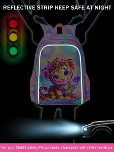 Cute Tiger Princess Backpack Set for Girls, Glitter Rainbow Tiger Print, Insulated Lunch Bag & Pencil Case, Durable Bookbag for Kids