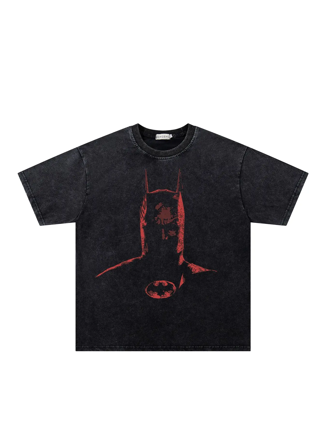 Men's Retro Street Style Batman Series T-Shirt, Heavyweight Vintage Tie-Dye Summer Casual Short Sleeve Top for Everyday Wear