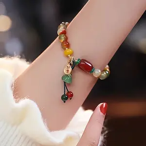 1 Piece Retro Style Colorful Glass Bead Bracelet with Pendant Lotus Seed Pendant Fashion Retro Bracelet Suitable for Daily Wear and Gift Giving Thanksgiving Suitable for All Seasons