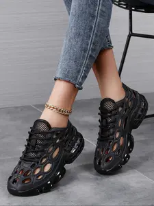 Women's Fashionable Cut Out Lace Up Sneakers, Casual Comfortable Breathable Sports Running Shoes, Athletic Shoes, All-match Basic Shoes for Daily Wear