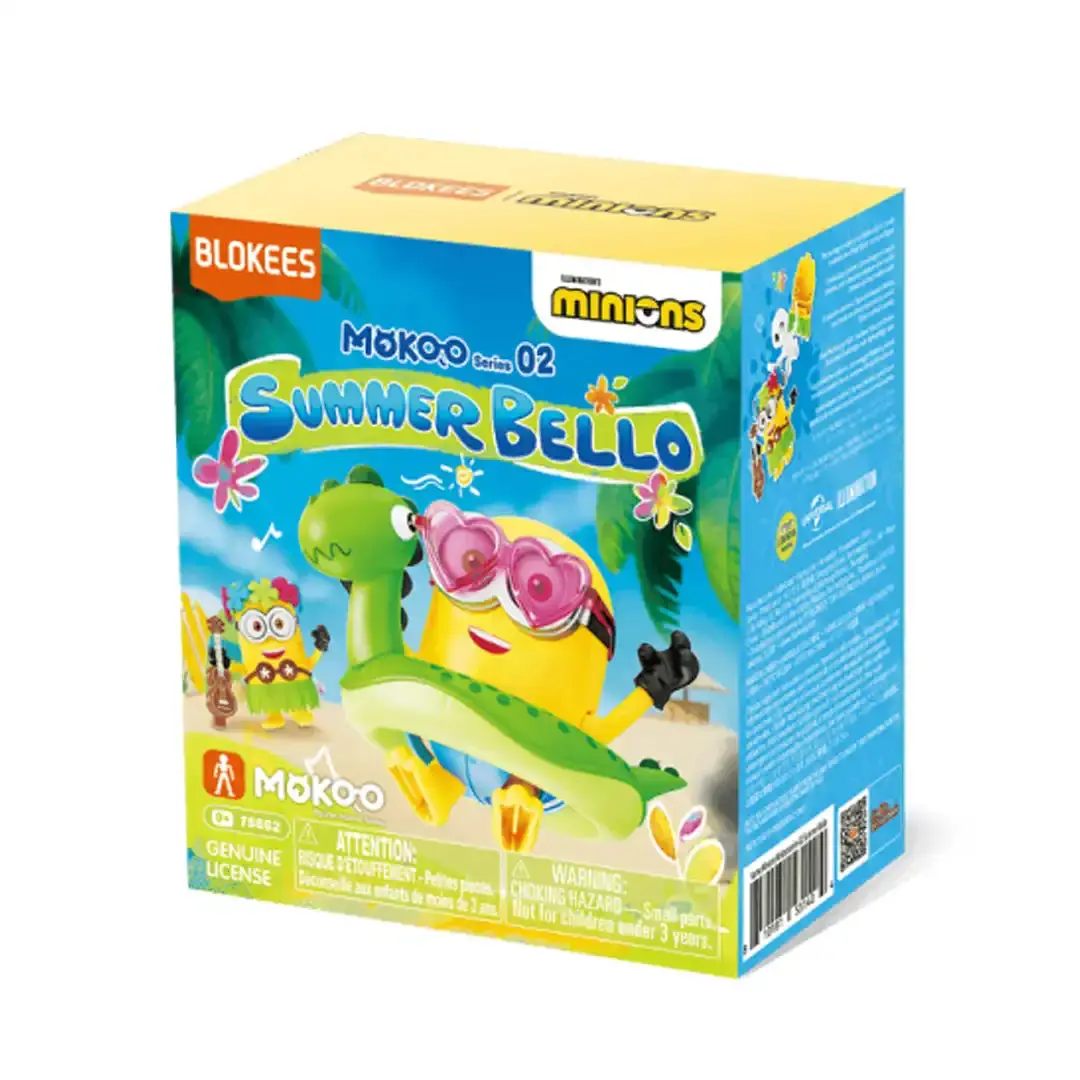 Blokees Minions Mokoo Series 2 Summer Bello Blind Box Plastic Minifigure - 11-Point Articulation Single Figurine, Hidden Skeleton Surprise, Removable Costumes, Imaginative Play Toy, Minions Fans Must-Have, Rare Variant, Minifigures, 11 Points Jointed