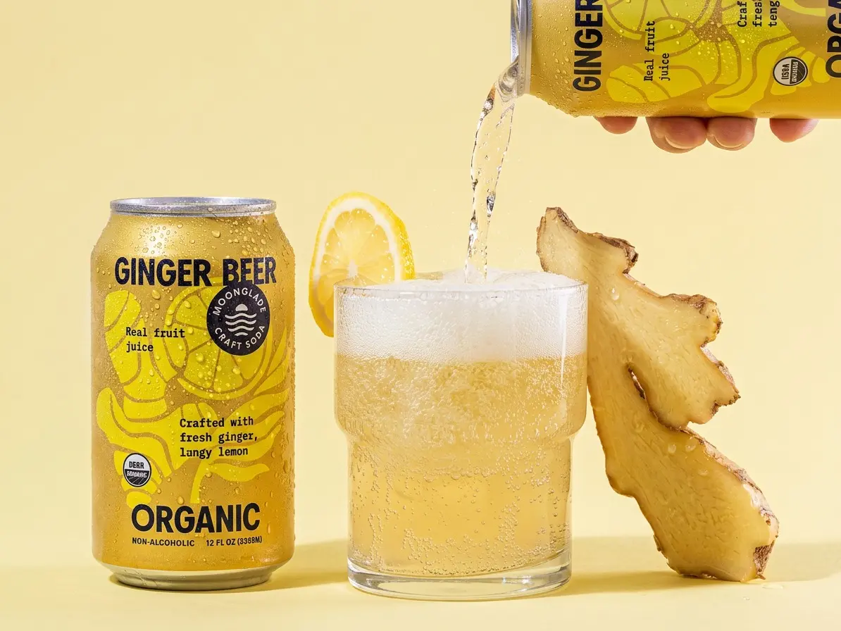 Moonglade Organic Ginger Beer- Tangy Lemon and Spicy Ginger-12 Pack,  Natural Beverage