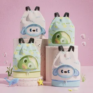 Summer Cartoon Waterproof Swim Bag for Clothes & Shoes, Dry Wet Separation Design, Adjustable Lock, Durable & Easy to Clean