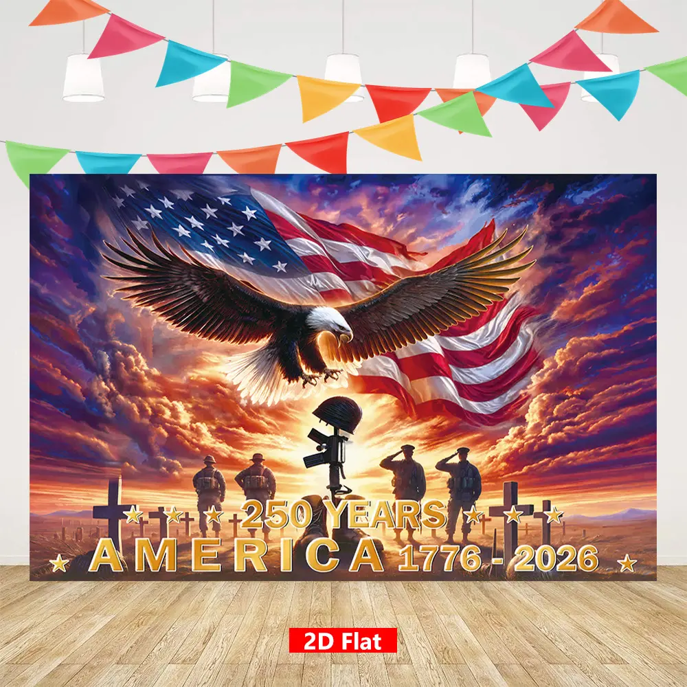 US 250th Anniversary Lightweight Hanging Polyester Backdrop Tapestry - Wrinkle Resistant, Synthetic, Machine Washable Banner with Salute Eagle & Soldier Design, Patriotic Independence Day Wall Decor, Indoor-Outdoor Use, Holiday