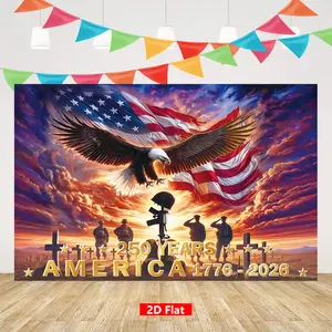 US 250th Anniversary Lightweight Hanging Polyester Backdrop Tapestry - Synthetic, Machine Washable Banner with Salute Eagle & Soldier Design, Patriotic Birthday Wall Decor for July 4th, Indoor-Outdoor Use