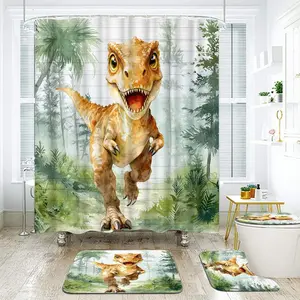 Dinosaur Shower 4 Piece Set with Bath Mats Jungle Theme Kids Decor for Boy