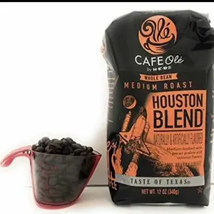 Day Set Gift Cafe Ole Houston Blend Whole Bean Coffee 3 Pack with Coffee Measure Medium Roast Naturally and Artificially Flavored Taste of Texas Beverage Father's