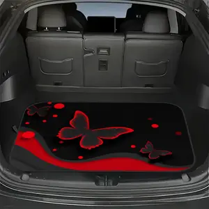 1pc Black Red Butterfly Pattern Car Trunk Mat | Polyester Cargo Area Mat or Boot Liner for SUVs, Cars, or Trucks, Decorative Accessory Suitable for Holiday Gifting and Family Trips | Universally Applicable, Easy Clean Mat for Everyday Travel