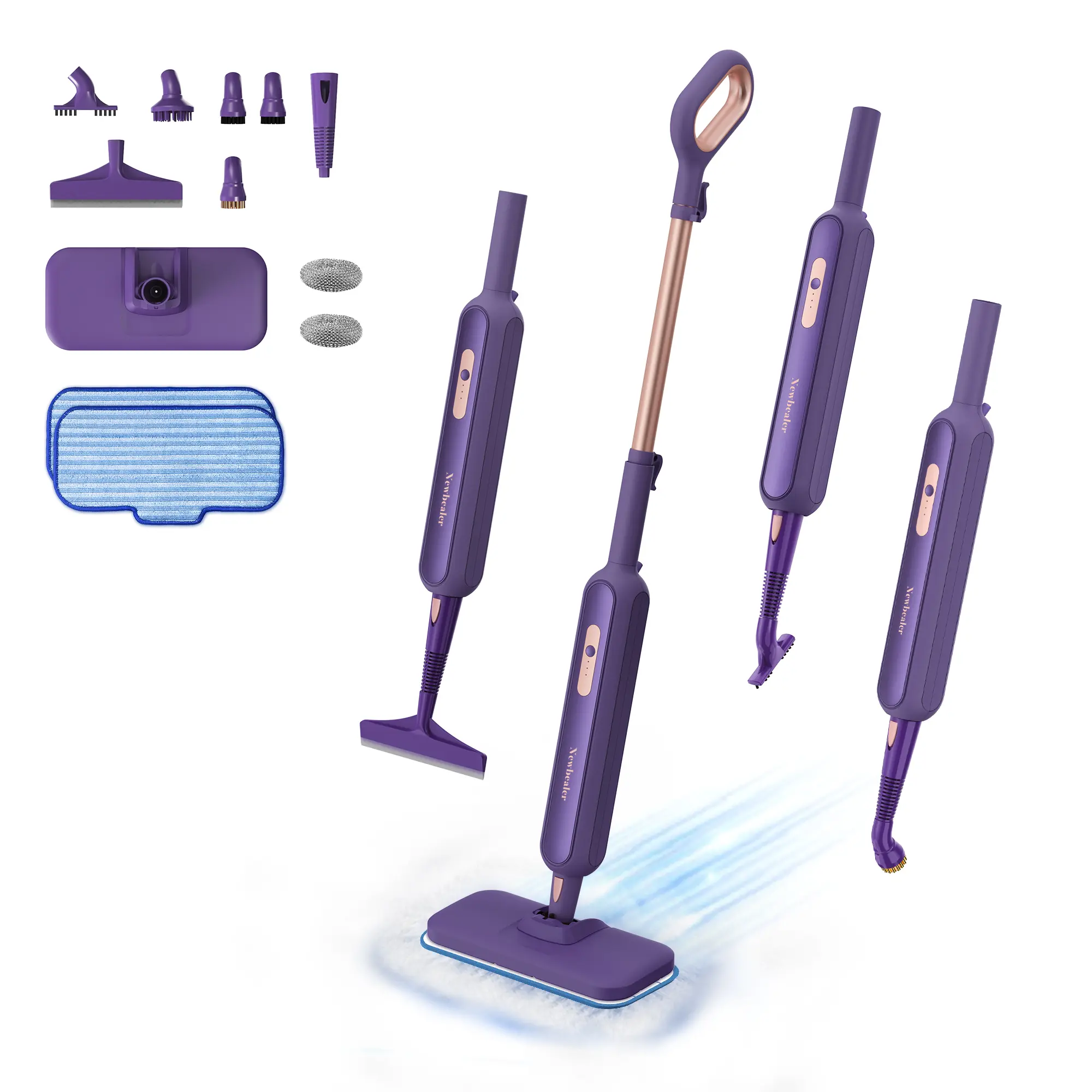 Newbealer Steam Mop Cleaner with Detachable Handheld Steamer for Cleaning Hardwood, Laminate Floor, Tiles and Grout, with 7-in-1 Multi-purpose Accessories and Washable Microfiber Pads