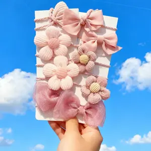 10-Piece Pink Floral & Bow Hair Set – Velvet Scrunchies, Corduroy Clips & Satin Bows. Perfect for Daily Styling, Bridal Showers & Parties. Great Gift! tiy hair tie berry   surfer hair tie