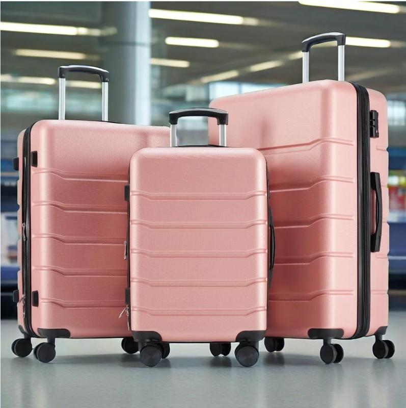 Set of 3 Hardside Luggage, Expandable Rolling Luggage with TSA Lock and Spinner Wheels, Pink