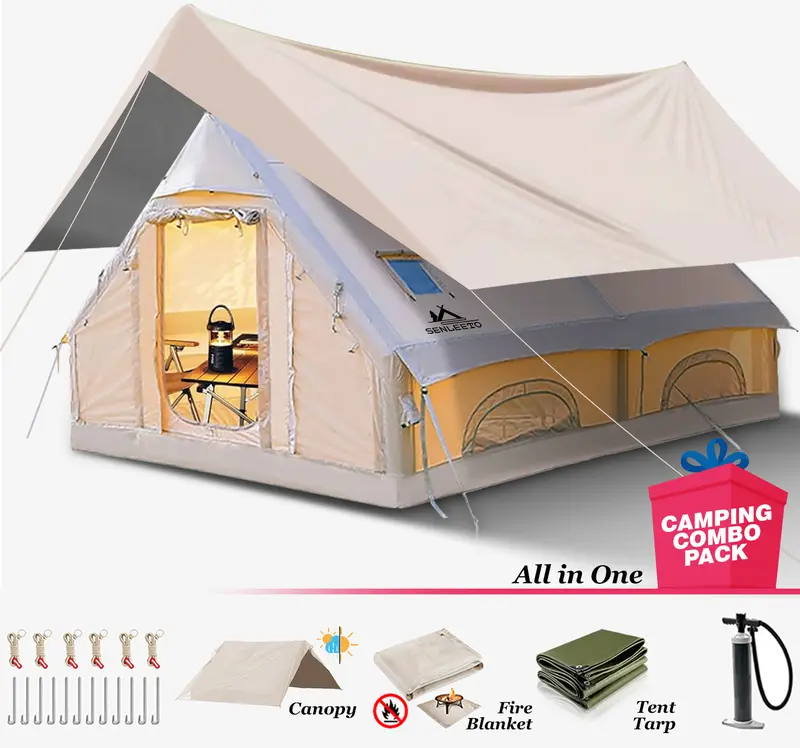 SENLEETO 8-10 Person Instant Cabin Tent - 129 Sq Ft 4-Season Family Tent, 5-Min Setup with Stove Jack Port & Skylight, Waterproof for Camping