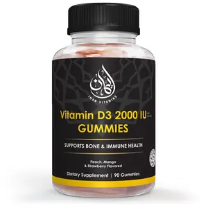 IMAN VITAMINS Halal Vitamin D3 Gummies 2000 IU - Natural Peach Strawberry & Mango Flavor - 90 Count - Vegetarian Non-GMO Gluten-Free - US Made