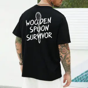 Men's Cotton Short-Sleeve Round Neck Seamless Apparel - Wooden Spoon Survivor Graphic T-Shirt, Soft Funny Childhood Discipline Humor Top, Retro Parent Joke Father's Day Gift t0320