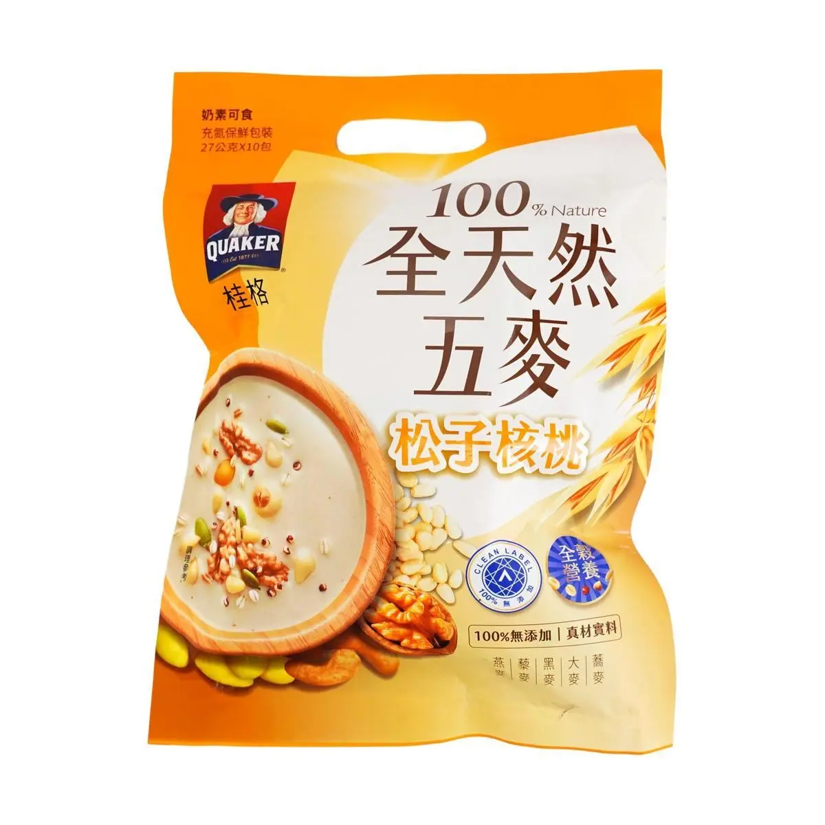 Quaker Taiwan 100% Natural Five Grain Pine Nut Walnut Oatmeal 10 Small Packs 270g Instant Cereal Breakfast Oats