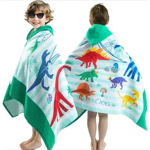 SQ-NG014 100% Cotton Hooded Towel for Toddlers 5-12 Years Boys Girls 60"x30" Extra Large Wearable Wrap Kids Bath Pool Beach Towel Soft Absorbent Beach Poncho(Dinosaur XL)