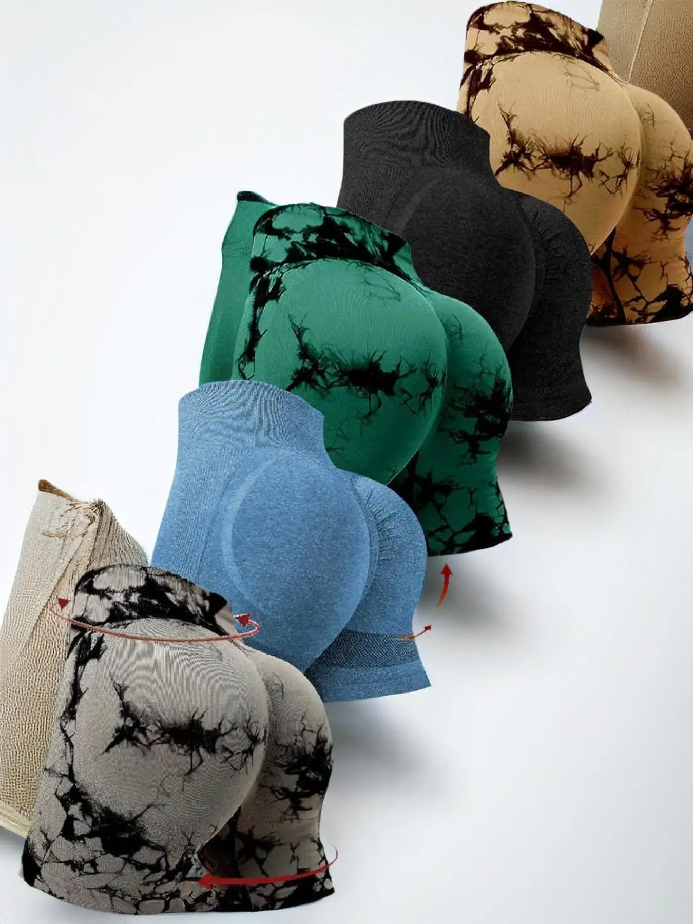 Women's Solid Color/tie Dye Print Ruched Sports Cute Gym Shorts, Seamless High Waist Scrunch Butt Workout Yoga Biker Shorts, Gym Shorts, Gym Clothes,