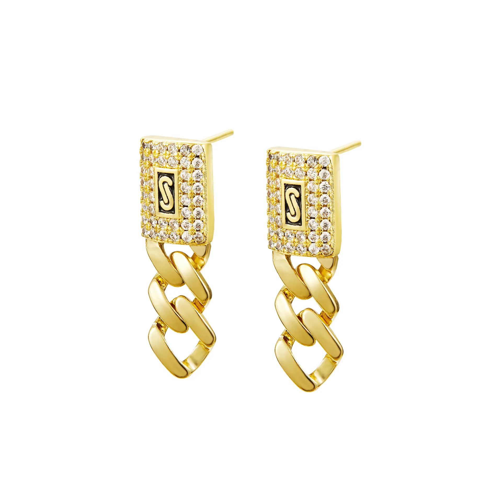 Hip Hop Unisex 4mm Cuban Link lcedOut CZ Earrings Stainless SteelMiami Earromg Jewelry