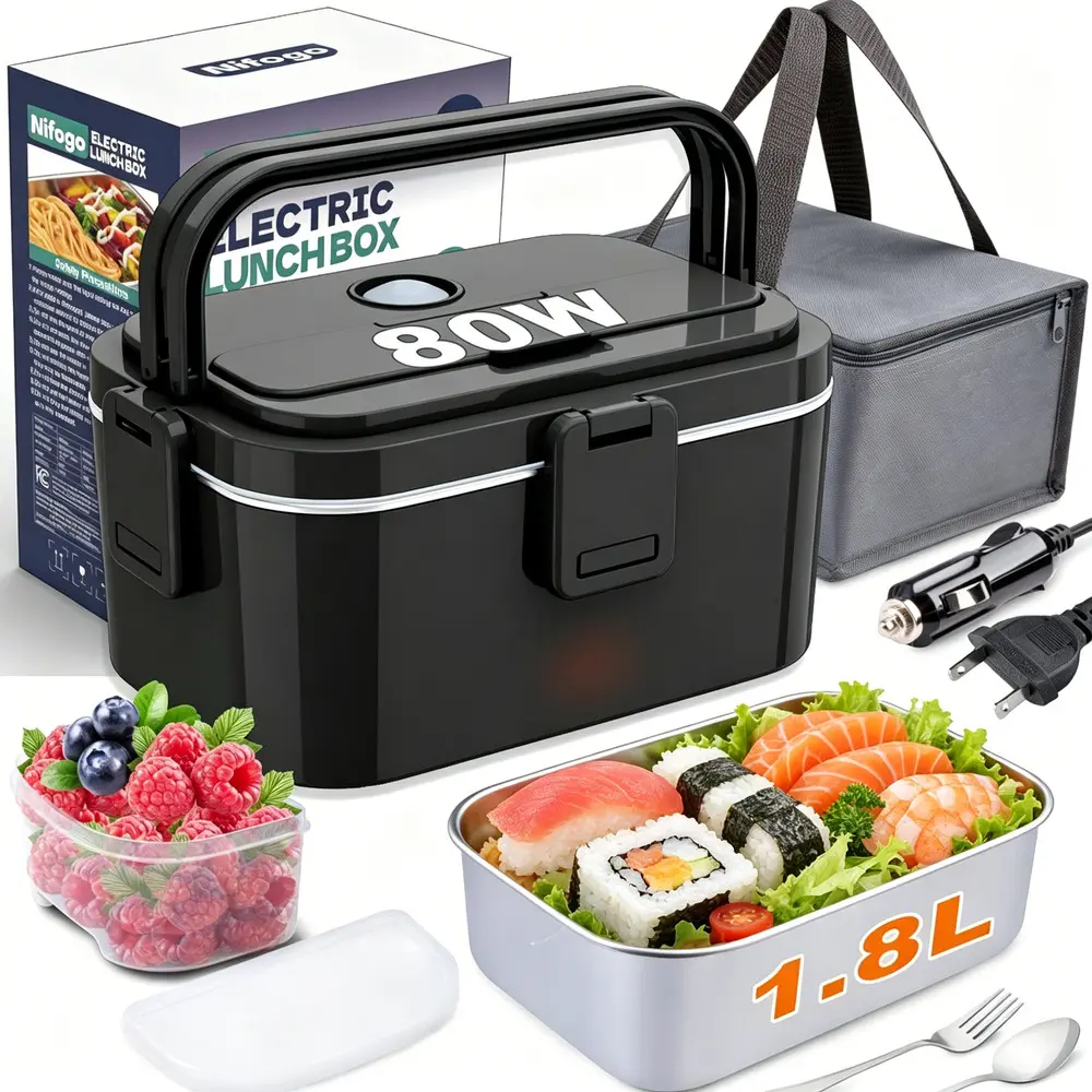 Picnic Camp Portable High Power Electric Food Warmer Box 100W, Leak Proof Multi Liter Liner Thermal Tote Fork Spoon Kit Included